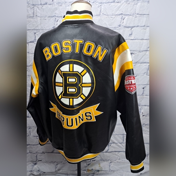 NHL Other - Carl Banks GIII NHL Jacket Boston Bruins Faux Leather Hockey Logo Spellout  2XL